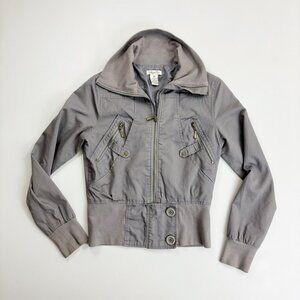 LIZZIE ROX Cafe Moto Racer Y2K Jacket Medium Cropped Knit Funnel Collar Cuffs